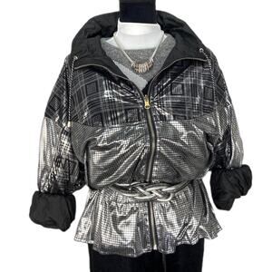 Vintage Silver Lame Reversible Wind Breaker - Women's Large